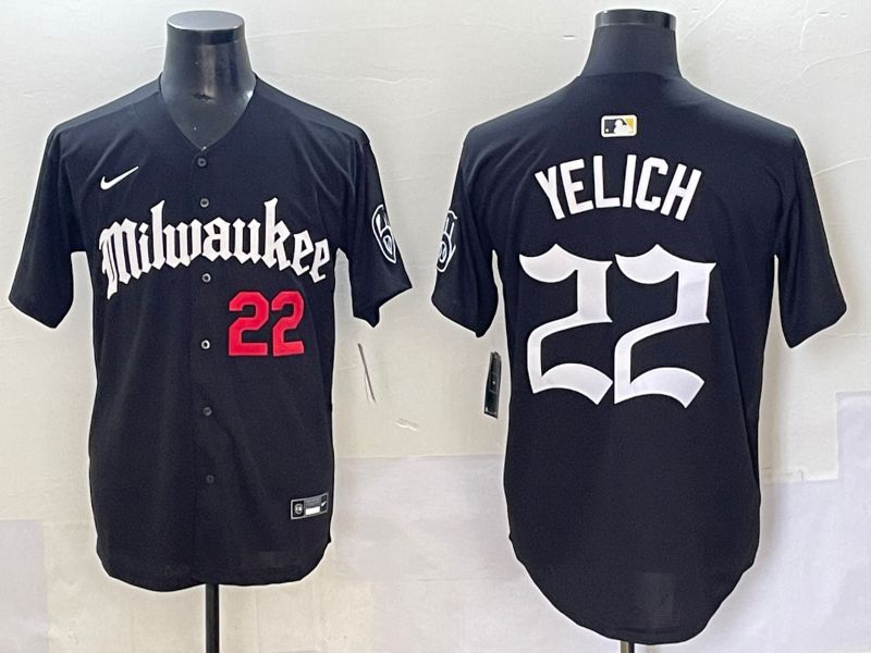 Men 2025 Milwaukee Brewers #22 Yelich Black Five generations Joint Name Nike MLB Jersey style 7->milwaukee brewers->MLB Jersey